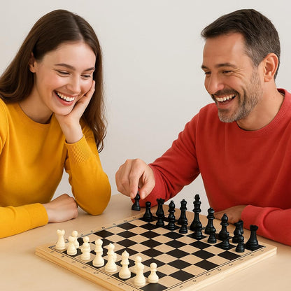 Globly Set Șah Dame Backgammon 3 în 1, lemn pliabil
