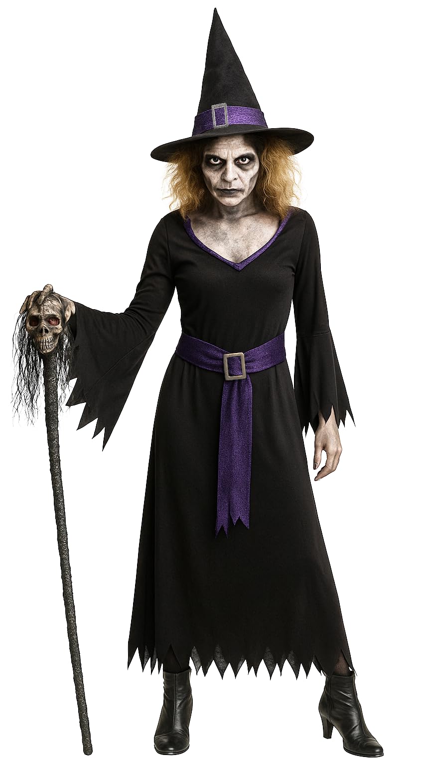 Foxxeo Costum vrăjitoare femei cu rochie și pălărie