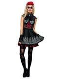 Smiffys Fever Costum Ziua Morților pentru Femei, Rochie cu Fustă Atașată și Bentita cu Trandafiri, Negru, M
