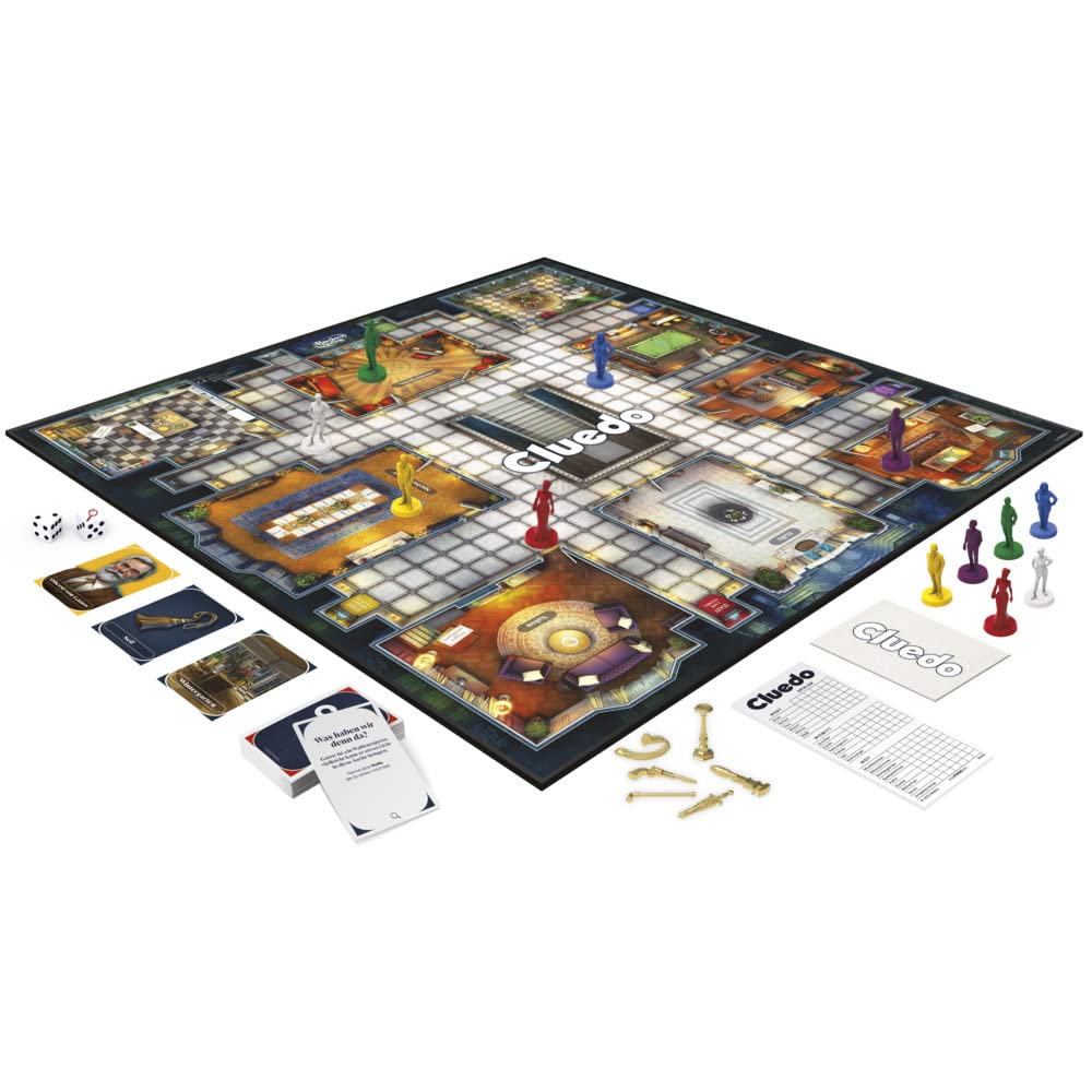 Hasbro Gaming Cluedo Joc de societate pentru copii de la 8 ani, joc de detectiv și mister pentru 2 până la 6 jucători