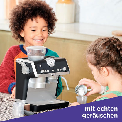 Mașină de cafea Casdon De'Longhi espressor pentru copii. Set de joacă cu bucătărie, cu piese mobile, sunete realiste și cafea magică. Recomandat copiilor de la 3 ani.