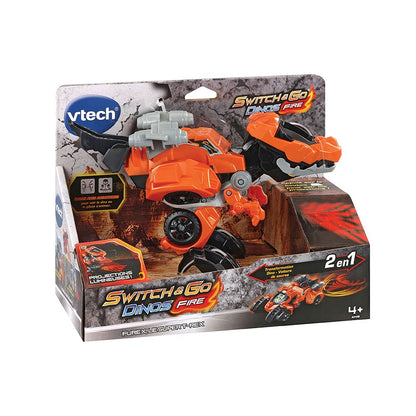 VTech Switch & Go Dinos Furex, T-Rex 2-in-1 cu sunete, jucărie transformabilă în mașină de curse, proiecții luminoase, cadou pentru copii de la 4 ani