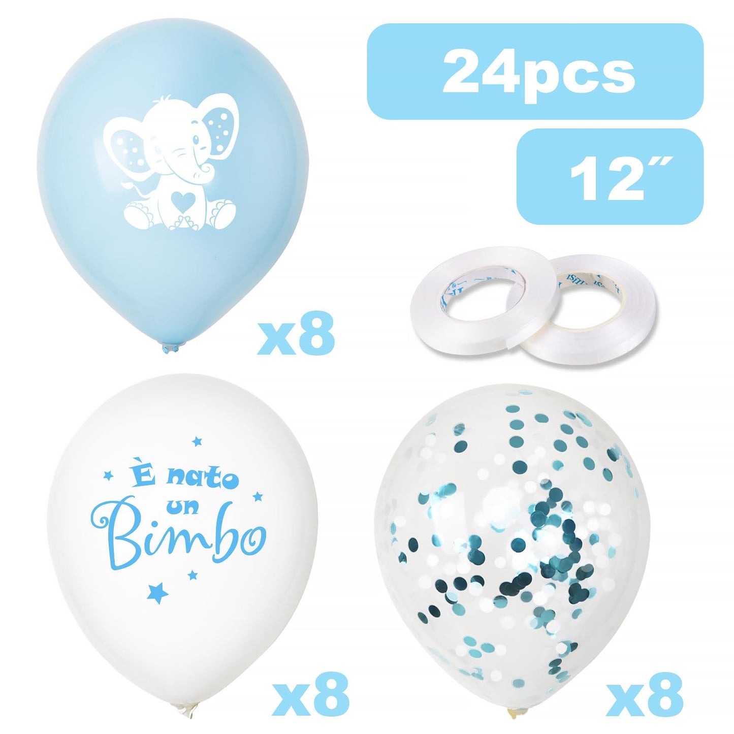 24 Bucăți Balonii cu Elefant 12 Inch cu Panglica pentru Balon Helium Petrecere pentru Bebeluși Zi de Naștere Decorațiuni pentru Bebeluși Confetti pentru Botez Decorare Balon (Albastru)