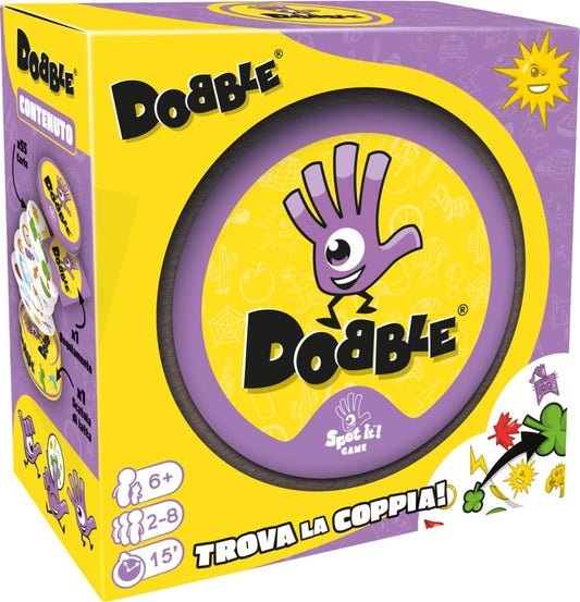 Asmodee: Dobble, Eco-Sleeve, joc amuzant pentru întreaga familie, 2-8 jucători, 6 ani, versiune în italiană