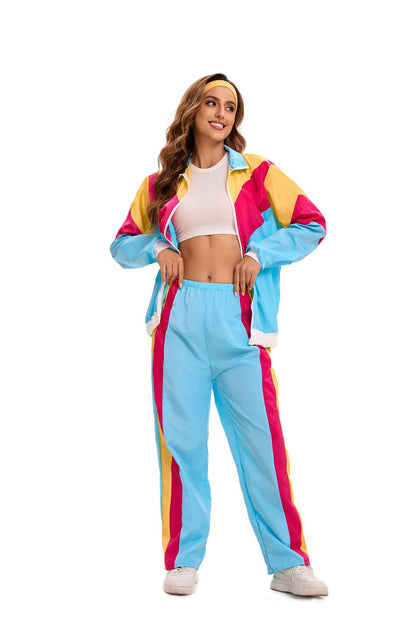 Velcoxplay Costum disco ani 80 femei, jachetă și pantaloni