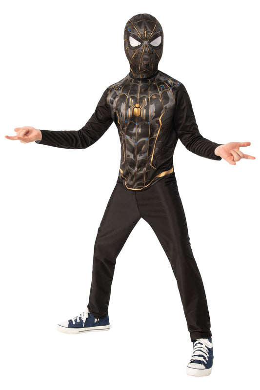 Costum oficial Marvel Spiderman pentru copii, 4-6 ani, negru și auriu, din filmul Spiderman No Way Home.