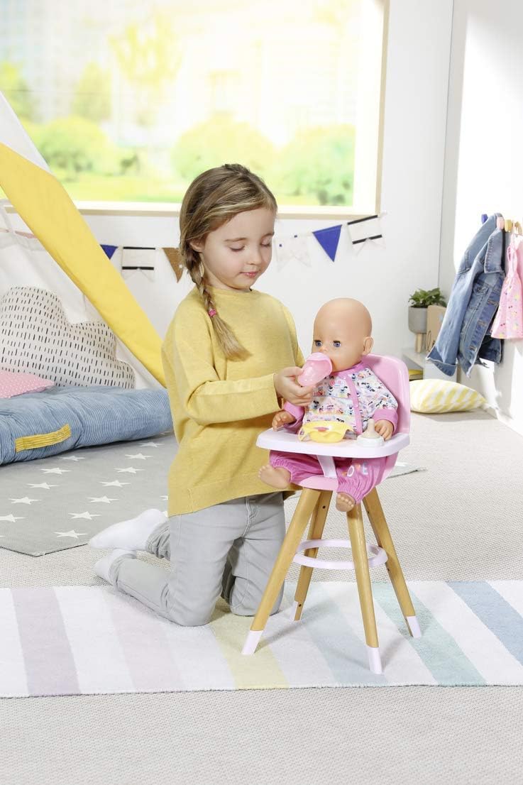 BABY Born Hochstuhl Scaun înalt pentru păpuși cu aspect modern de lemn Accesorii de calitate pentru păpuși de la 3 ani