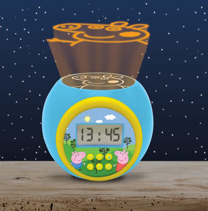 Ceas deșteptător Lexibook cu proiector Peppa Pig, funcție de repetare și alarmă, lumină de noapte cu temporizator, ecran LCD, baterie, albastru/galben LEXIB