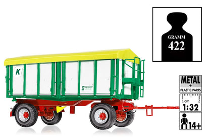 Wiking 077866 Remorcă basculantă cu trei părți Kröger HDK 302, model metal/plastic, 1:32, de la 14 ani, cu funcții multiple, alb