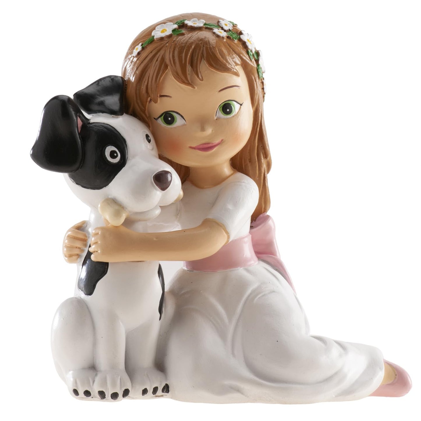 Dekora Figurină Prima Împărtășanie, fată cu câine, 11,5 cm