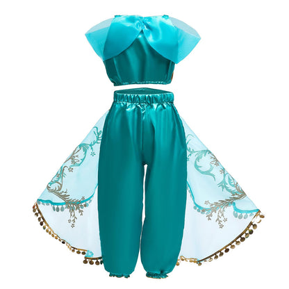 Costum de prințesă Jasmin pentru fete cu perucă - Costum Aladdin pentru copii, rochie de prințesă pentru Crăciun, zi de naștere, petrecere, Halloween, carnaval, cosplay.
