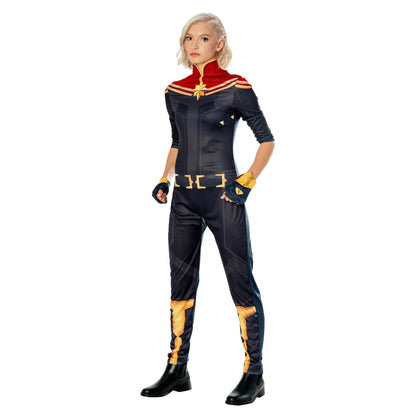 Rubies Marvel Captain Marvel Costum pentru femei Jumpsuit și 2 manșete oficial Marvel pentru carnaval Crăciun petreceri Halloween L 44-46