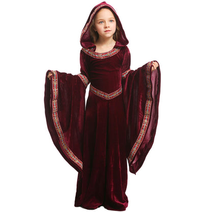 Costum Feynman pentru fete - Rochie medievală de prințesă, stil renascentist, pentru Halloween, roșu vin
