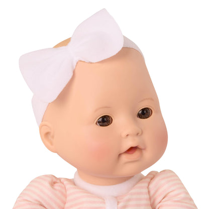 Păpușa Baby Sweetheart cu haine, suzetă și accesorii pentru baie – Păpușă moale și carte ilustrată în limba engleză – Jucărie pentru copii de la 2 ani