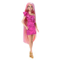 Barbie Fun & Fancy Hair Păpușă cu păr blond extralung colorat și rochie roz strălucitoare 3+ ani