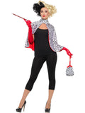 Smiffys Deluxe Costum Halloween Cruella Deville cu Pelerină, Geantă, Mănuși și Țigareta, Mărime Unică