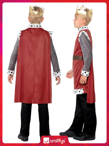 Costum de Rege Arthur Smiffys, roșu, cu mantie, coroana și tunică cu blazon