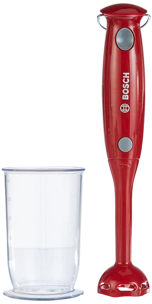 Mixer Bosch Theo Klein 9566, model sigur pentru copii, cu lame rotative simulate și cană de măsurare, dimensiuni: 4 cm x 4 cm x 25 cm, jucărie pentru copii de la 3 ani.