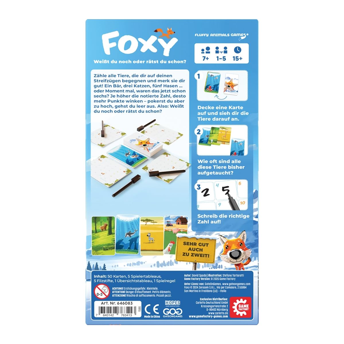 Game Factory 646083 Foxy Joc Memorie Animale, 7+ ani