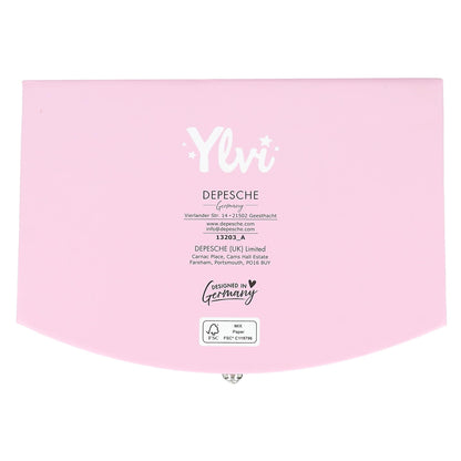 Depesche 13203 Ylvi - Cutie mică pentru bijuterii roz, cu motiv de unicorn și model, cutie de bijuterii cu capac pliabil și oglindă