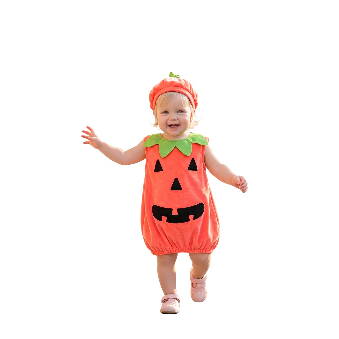 Carolilly Set costum Halloween bebeluși, dovleac, drăguț, pentru băieți și fete, mărime 80 cm, portocaliu