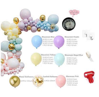 Banyeyun BNYPP Set de baloane pastelate 171 piese, arc de baloane curcubeu, culori macaron, latex, 5, 10, 12, 18 inch, petrecere copii, nuntă, unicorn, sirenă