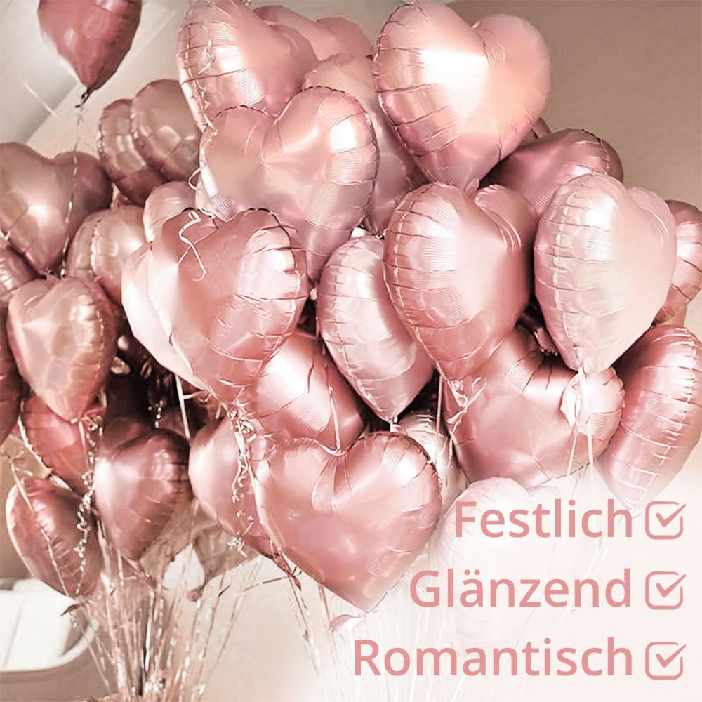 Jonami Set 25 baloane folie inimă roz auriu 18 inch decor romantic pentru nuntă și Ziua Îndrăgostiților