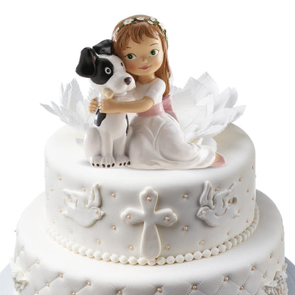 Dekora Figurină Prima Împărtășanie, fată cu câine, 11,5 cm