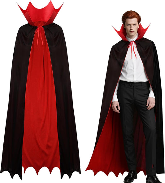 Pelerină cu glugă dublu față roșu negru, lungă pentru adulți, Halloween, vampiri, petrecere cosplay, costum fancy, bal mascat, vrăjitoare, joc de rol pentru adulți (150 cm)