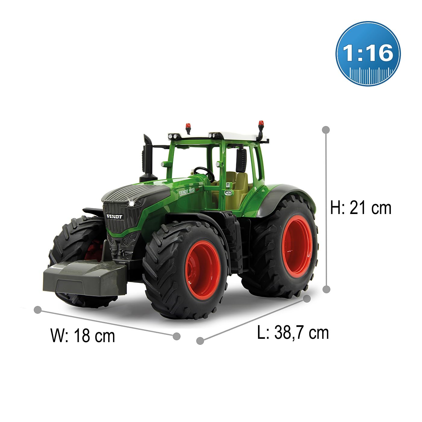 JAMARA 405035 Fendt 1050 Vario Tractor RC cu sunet motor, avertizare mers înapoi, claxon, funcție oprire, tracțiune pe 2 roți, anvelope din cauciuc, LED-uri frontale luminoase, semnalizatoare, funcție demo 3+ ani
