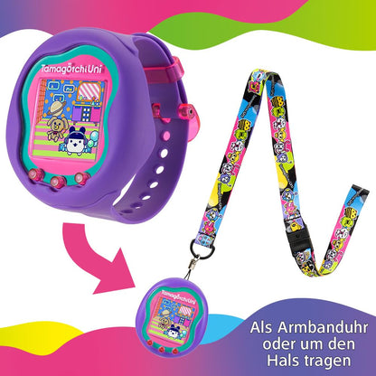 Bandai - Tamagotchi Uni - Tamagotchi conectabil cu ceas de mână - Animal interactiv Tamagotchi - Tamagotchi în limba germană - Model violet - Jucărie pentru copii de la 6 ani - 43352