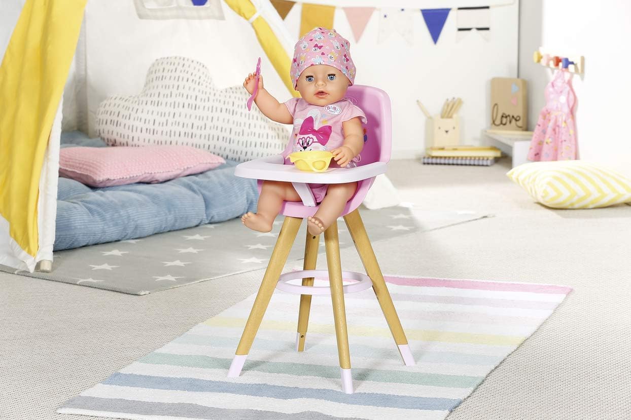 BABY Born Hochstuhl Scaun înalt pentru păpuși cu aspect modern de lemn Accesorii de calitate pentru păpuși de la 3 ani