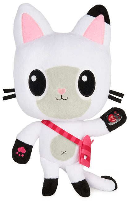 Gabby's Dollhouse, pisica pufoasă Talking Pandy Paws de 33 cm, cu lumini, 2 melodii în engleză și 10 sunete, potrivită pentru copii de la 3 ani.