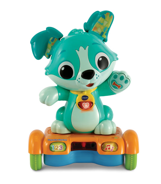 VTech Baby Câine Fang-mich – Hoverboard animat pentru mișcare – Cu urechi care se mișcă, melodii, sunete și conținut educativ – Pentru copii de 12-36 luni