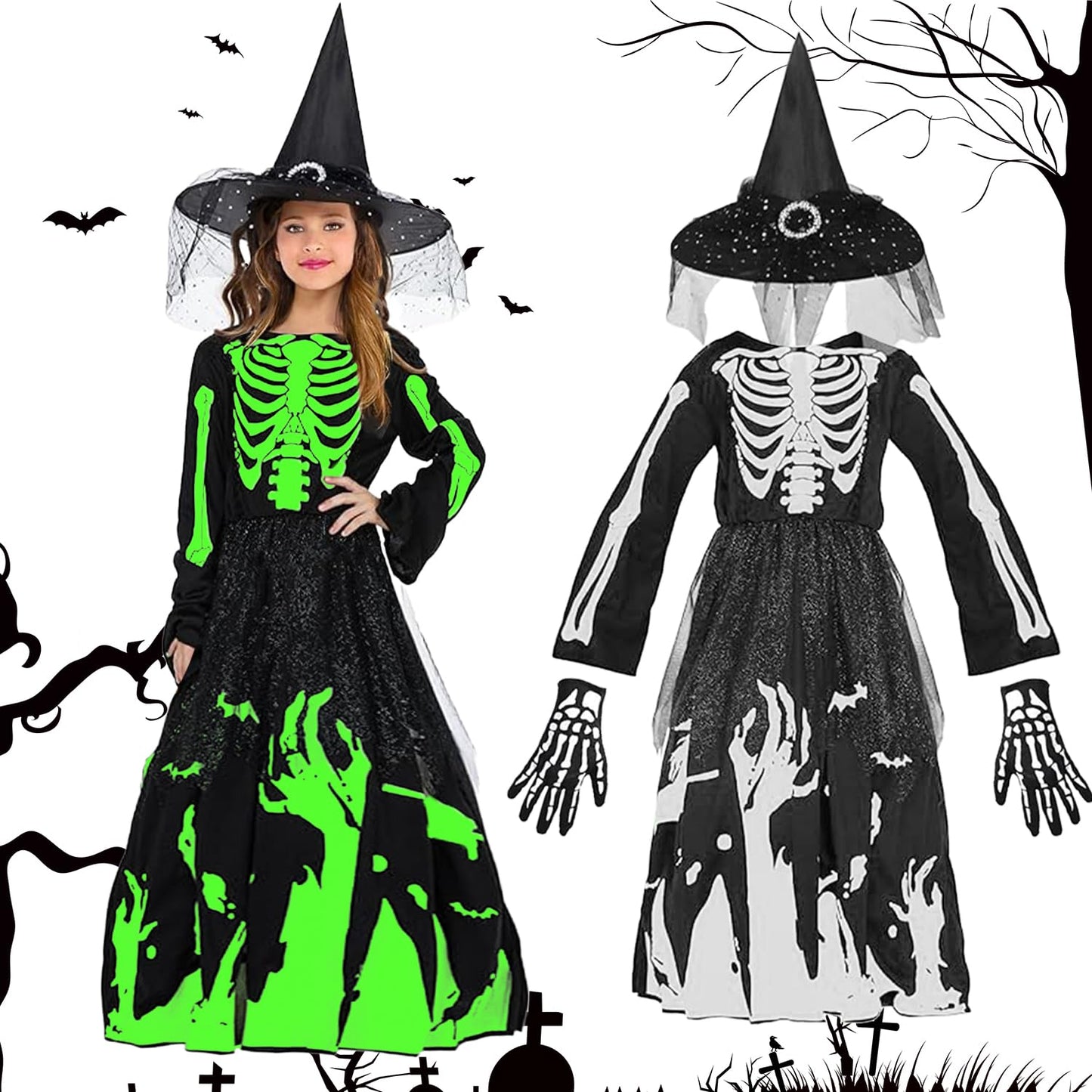 YeahBoom Costum Schelet Halloween pentru Fete