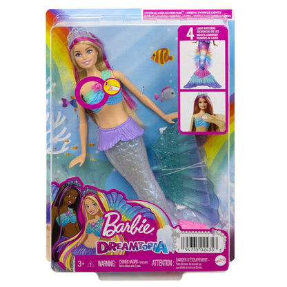 Barbie Dreamtopia Sirenă Magică cu Lumină, Păpușă cu Păr Blond și Coadă de Sirenă, Cadoul Perfect pentru Copii de la 3 Ani, HDJ36