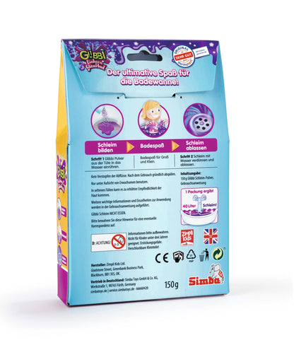 Simba Glibbi Einhorn Set de joacă pentru baie cu sclipici lila – Pulbere non-toxică și prietenoasă cu pielea, Distracție cu slime pentru baie cu efect sclipitor, pentru copii de la 3 ani