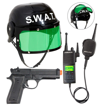 WIDMANN MILANO Party Fashion 28227 - Costum S.W.A.T. pentru copii, cu cască, pistol și stație radio, negru, special pentru carnaval și petreceri tematice