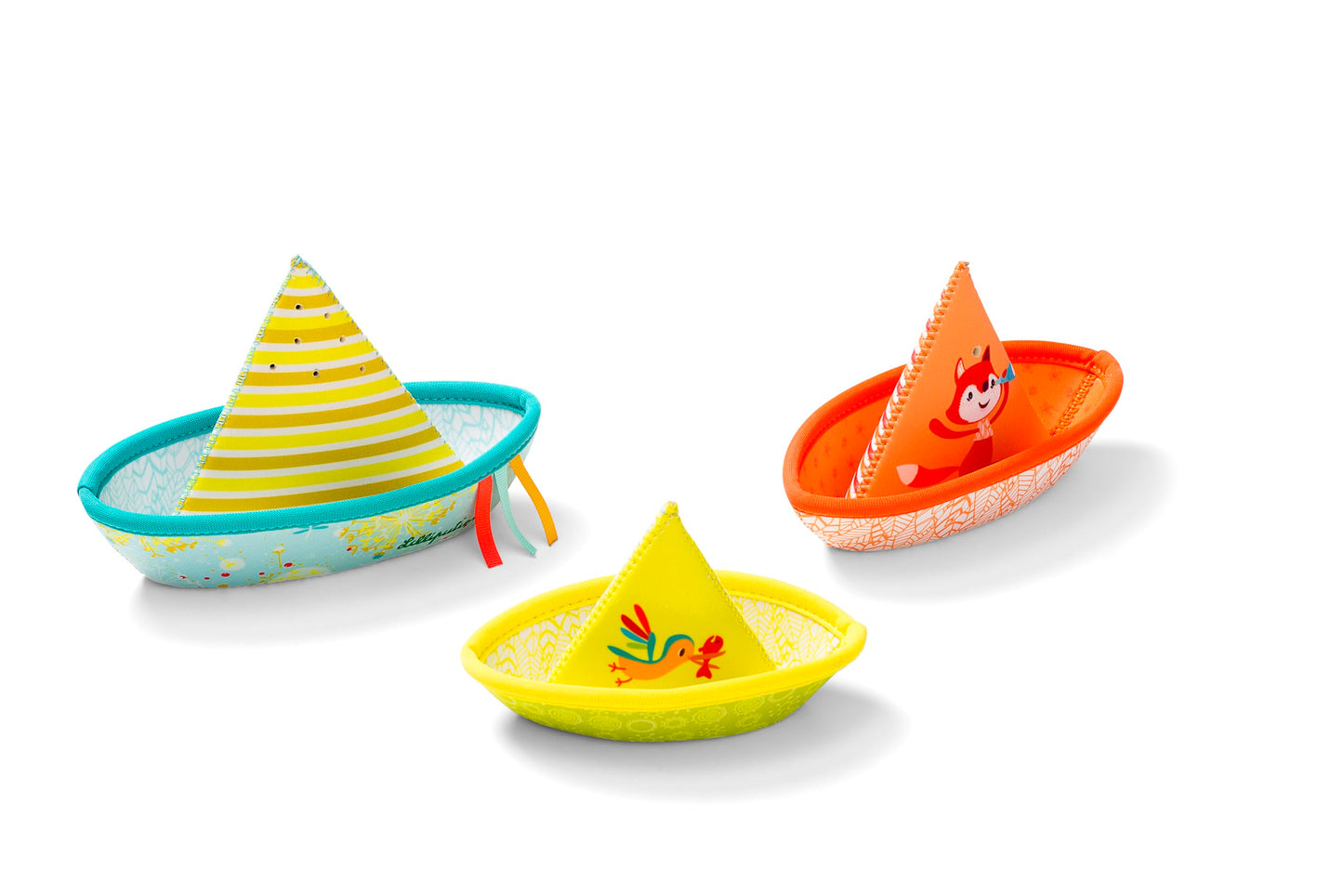 Lilliputiens - 3 bărci plutitoare pentru baie - Jucărie interactivă și educativă din neopren - Distracție garantată cu César, Alice și Martin pescăruș - De la 6 luni
