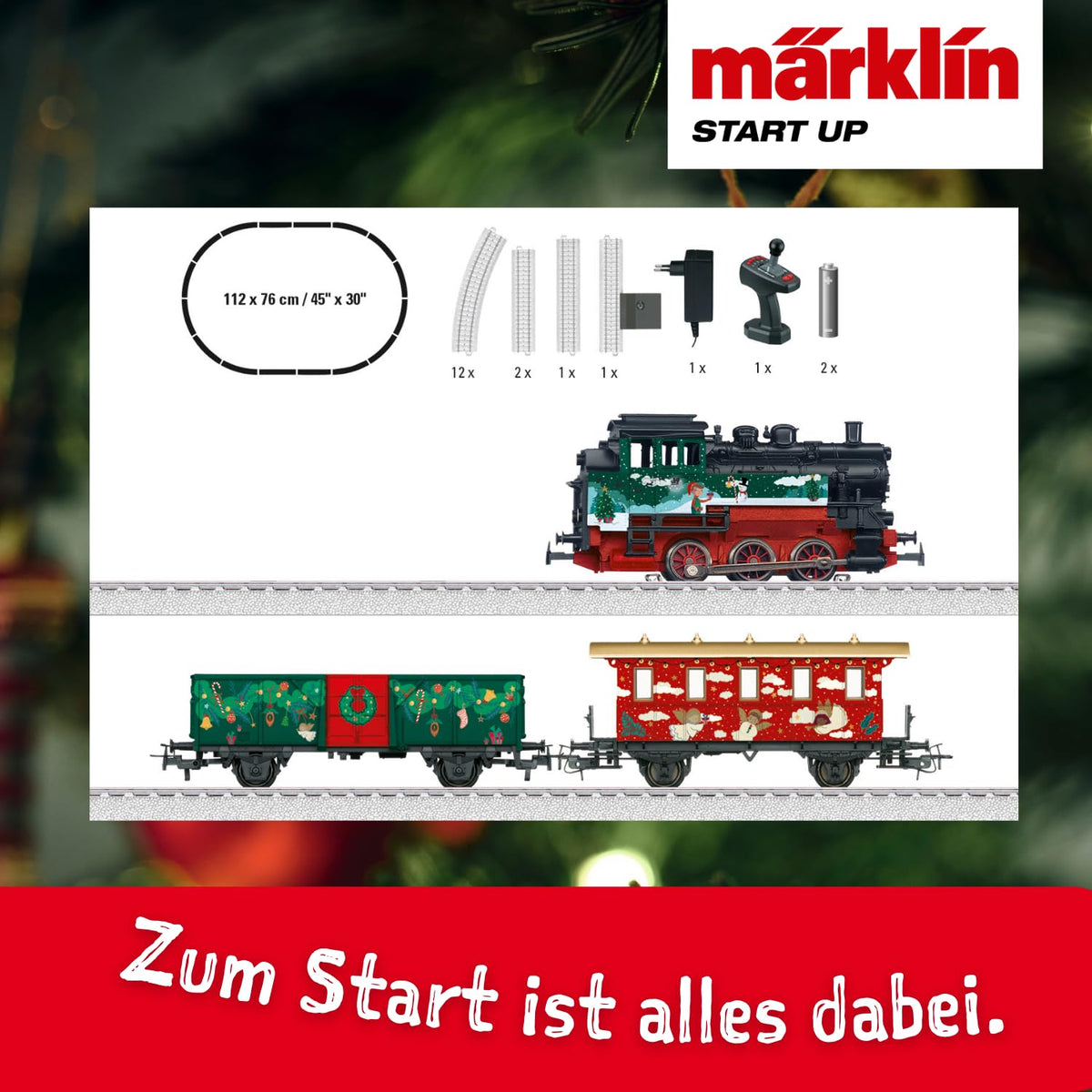 Märklin 29124 Set de tren de jucărie cu locomotivă cu aburi și vagoane tematice de Crăciun, Spur H0, de la 6 ani