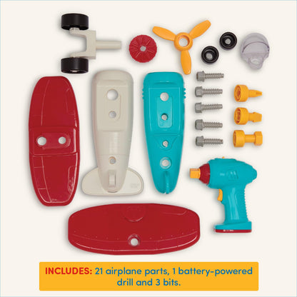 Battat – Set de construcție pentru copii de la 3 ani, Avion de asamblat cu șurubelniță electrică funcțională - Jucărie educativă pentru copii (25 piese)