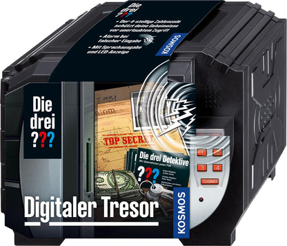 Die drei - Seiful Digital KOSMOS, Protejează-ți secretele cu un cod și alarmă vocală, Set de jucării pentru detectivi pentru copii de la 8 ani, Mini seif