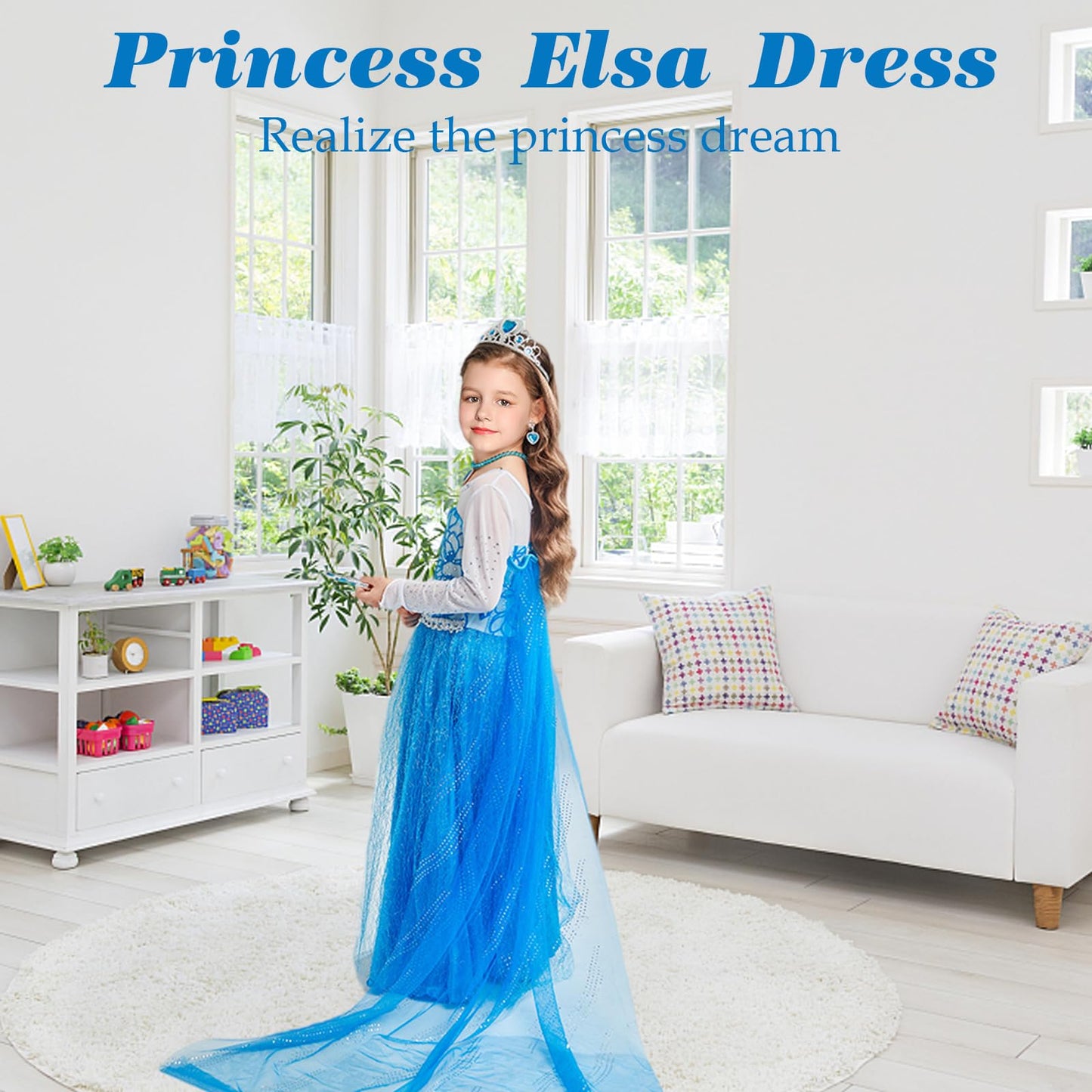 PABTID Costum Prințesă Elsa cu coroană și accesorii