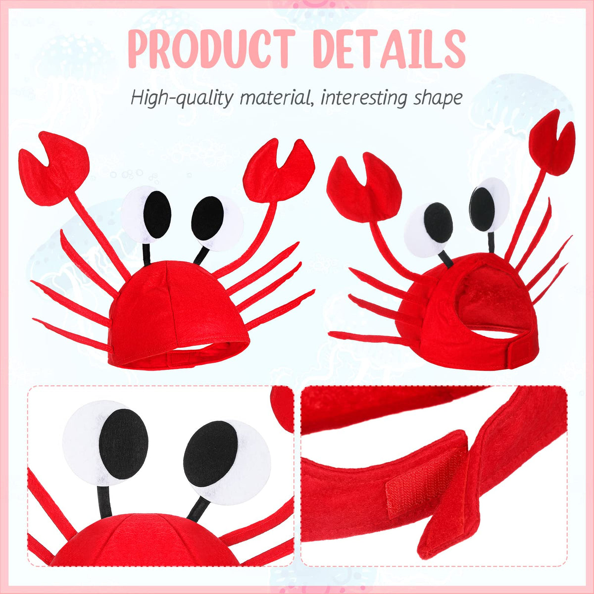 SATINIOR Pălărie costum crab reglabil cu papion roșu pentru copii femei bărbați adulți petreceri Halloween Crăciun Paște