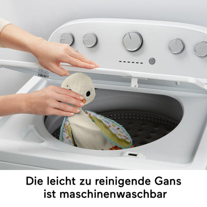 Fisher-Price Gasca - Jucărie de pluș moale pentru îmbrățișare, ideală pentru călătorii, lavabilă, dezvoltă simțul tactil și auzul, motricitate fină și abilități senzoriale, pentru nou-născuți.