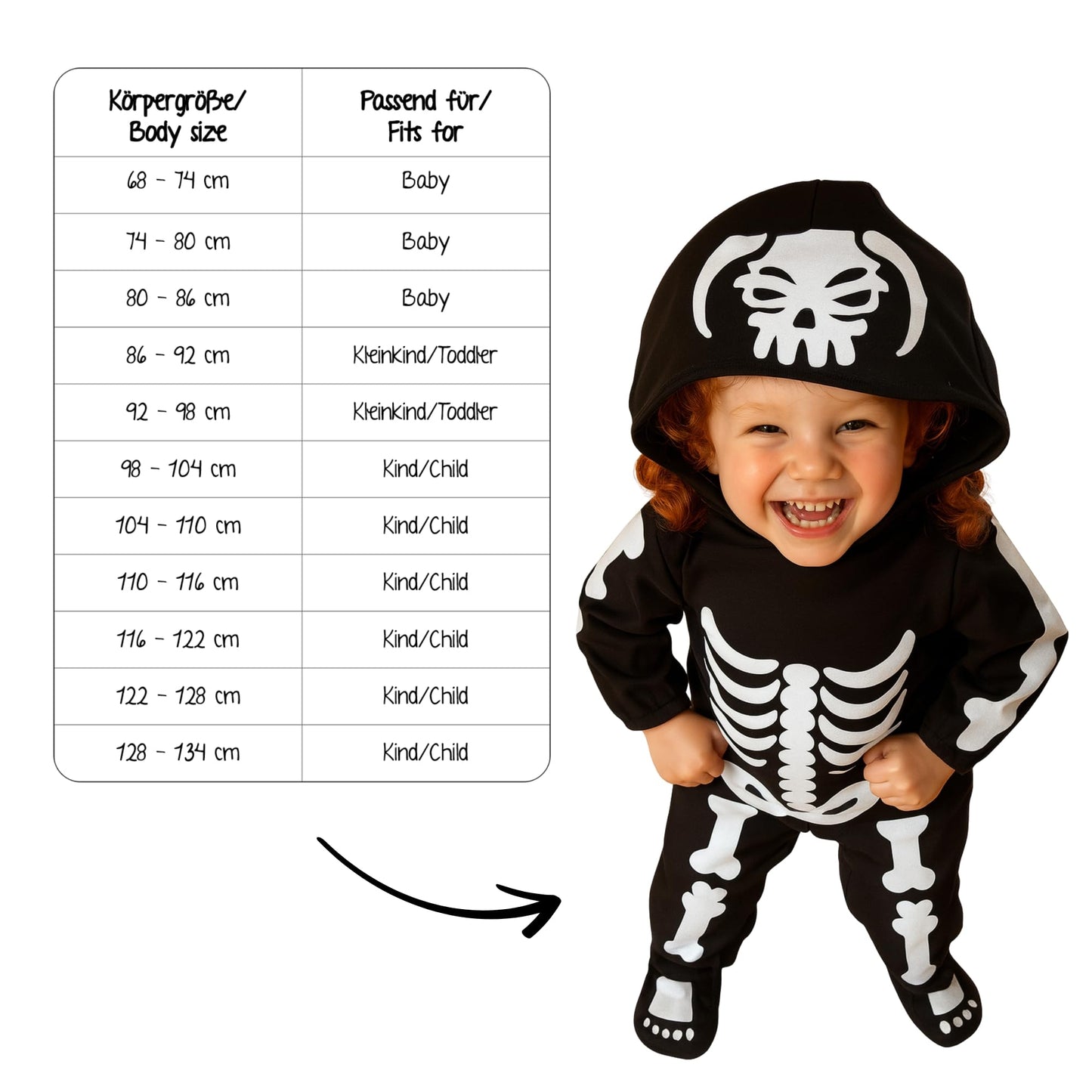 Ikumaal F70 Costum schelet pentru copii 116-122 Halloween Carnaval