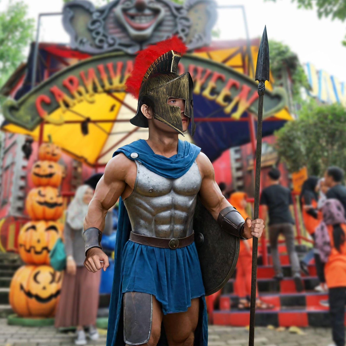 Spinosaurus Casca Romană pentru Adulți - Casca Spartan Gladiator, Helm de Războinic, Cosplay, Accesorii Costume, Îmbrăcăminte Fancy