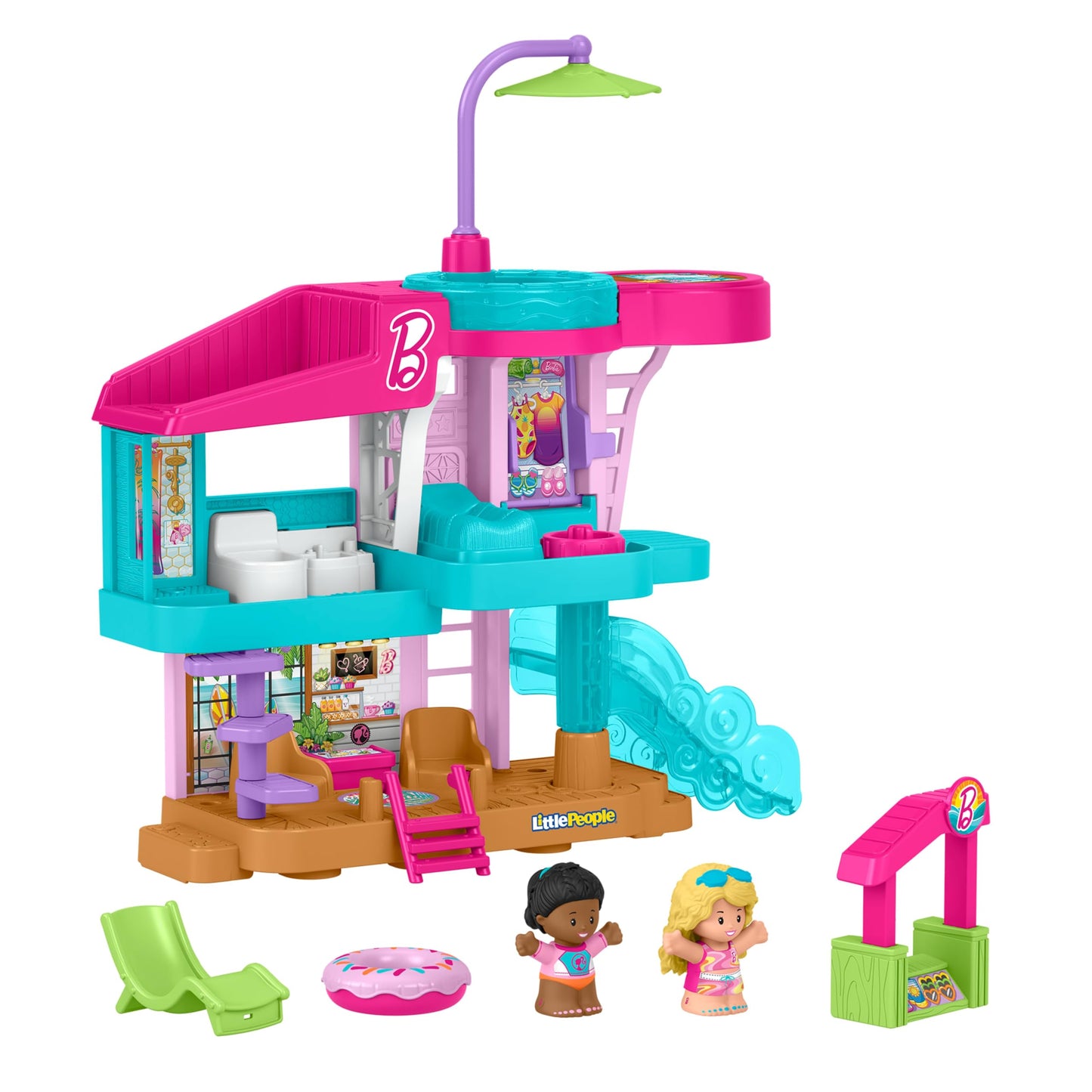 Fisher-Price Little People Set de joacă casă de plajă Barbie cu figurine și accesorii pentru copii de la 18 luni