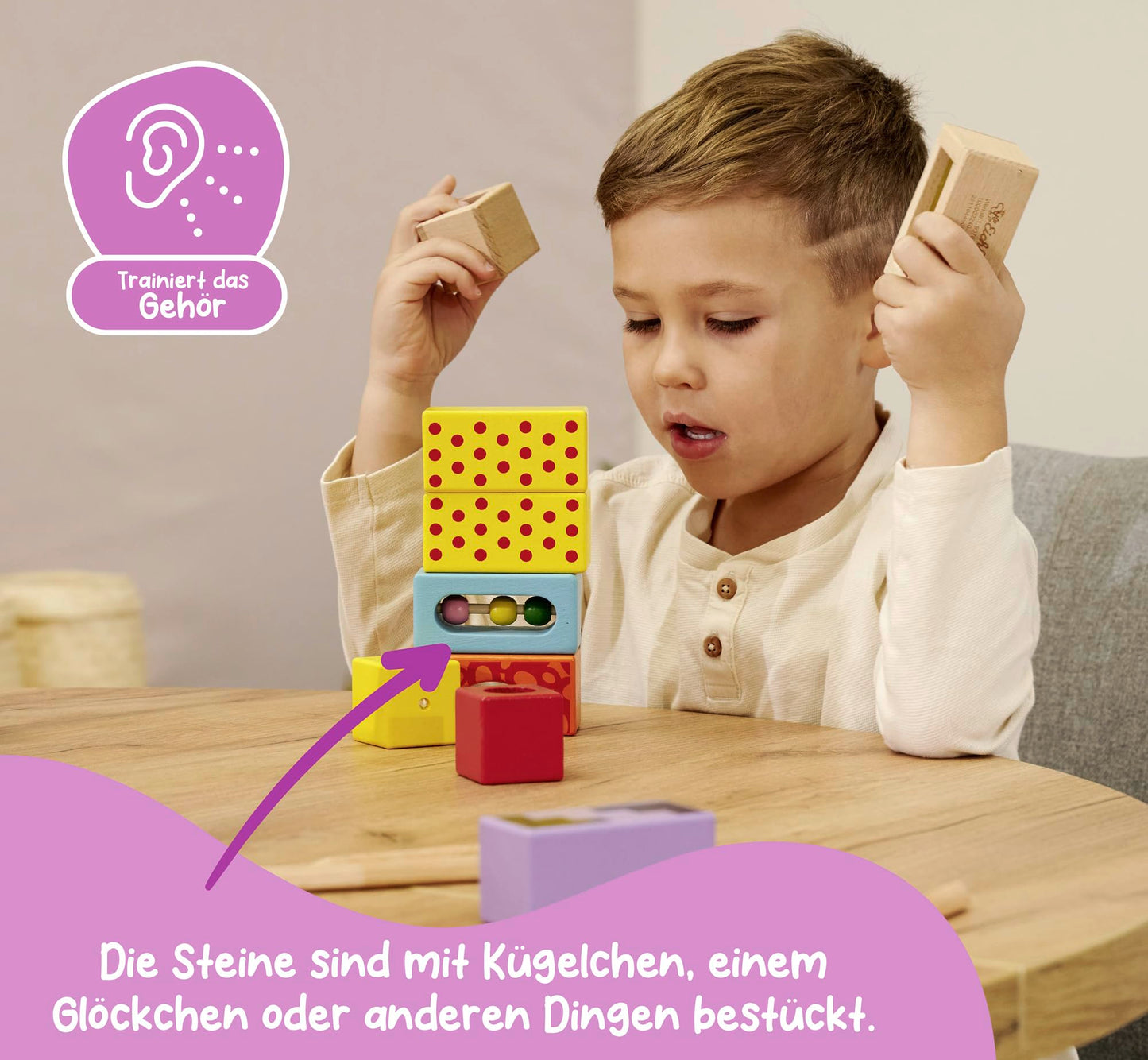 Eichhorn Cuburi muzicale din lemn, 12 buc, 1+ an