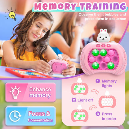 Jucărie senzorială cu butoane pop - Consolă de jocuri cu bule pentru copii, joc de descompresie, mașină de puzzle, joc cu lumini, cadou de ziua de naștere pentru copii 3+ (Iepuraș)